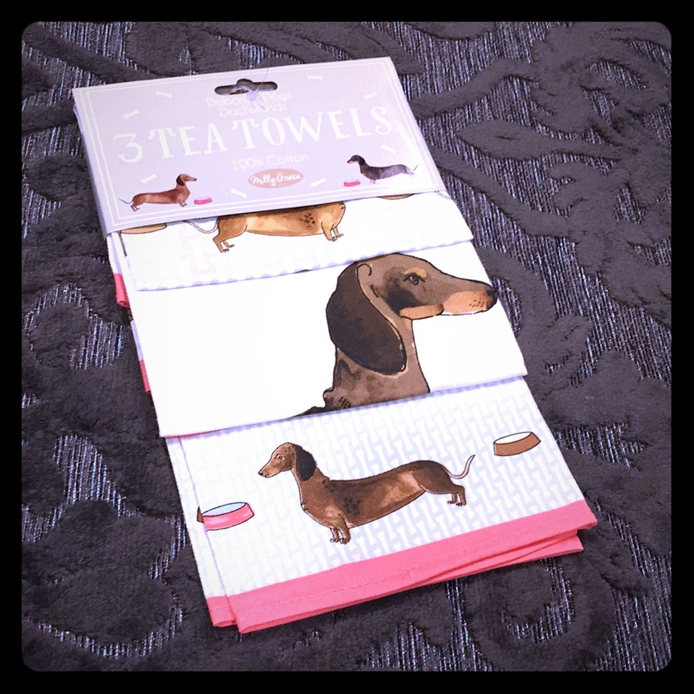 Molly Green dachshund 3 tea towels set